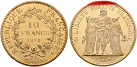 Frankreich-Königreich. Fünfte Republik seit 1958. 10 Francs - Dickabschlag (PIEDFORT) in GOLD 1972. Nach dem Modell von A. Dupré. Herkulesgruppe. Mit ...