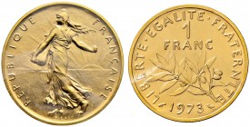 Frankreich-Königreich. Fünfte Republik seit 1958. 1 Francs - Dickabschlag (PIEDFORT) in GOLD 1973. Nach dem Modell von L.O. Roty. Säerin. Mit glattem ...