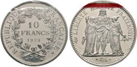 Frankreich-Königreich. Fünfte Republik seit 1958. 10 Francs - Dickabschlag (PIEDFORT) in PLATIN 1973. Nach dem Modell von A. Dupré. Herkulesgruppe. Mi...
