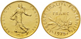 Frankreich-Königreich. Fünfte Republik seit 1958. 1 Francs - Dickabschlag (PIEDFORT) in GOLD 1975. Nach dem Modell von L.O. Roty. Säerin. Mit glattem ...