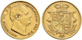 Großbritannien. William IV. 1830-1837. Sovereign 1833. Spink 3829B, Fr. 383. 7,96 g
 selten, winzige Randfehler, gutes sehr schön