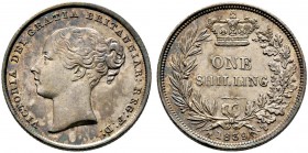 Großbritannien. Victoria 1837-1901. Shilling 1839. Spink 3904.
 feine Patina, minimale Überprägungsspuren auf dem Avers, vorzüglich