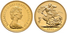 Großbritannien. Elizabeth II. seit 1953. Sovereign 1981. Spink 4204, Fr. 418. 8,02 g
 mit Zertifikat der Royal Mint, Polierte Platte