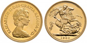 Großbritannien. Elizabeth II. seit 1953. Sovereign 1982. Spink 4204, Fr. 418. 8,02 g
 mit Zertifikat der Royal Mint, Polierte Platte