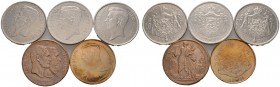 5 Stücke: BELGIEN-Königreich. 20 Francs 1931 (DER BELGEN und DES BELGES) und 1932 (DER BELGEN) sowie 100 Francs-Kupferprobe 1911 (poliert) und Kupferp...