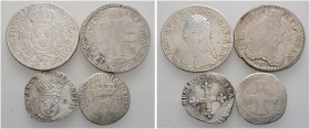 4 Stücke: FRANKREICH. Henri IV., 2x Quart d'Ecu o.J.; Louis XIV., Ecu aut huit L 1691 sowie Louis XV., Ecu aux lauriers 1727 P.
 schön, schön-sehr sc...