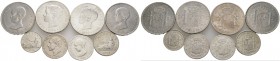53 Stücke: SPANIEN - Silbermünzen. 5 Pesetas 1870 (2x), 1871 (4x), 1875-1877, 1878 (2x), 1879, 1881-1884, 1885 (4x), 1888, 1889, 1890 (2x), 1891, 1892...