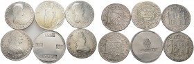 27 Stücke: Silberne 8 Reales-Stücke von PERU aus den Jahren 1792, 1793, 1797, 1808, 1811, 1813-1816 und 1818-1820 -Lima- und 1837 für NORDPERU sowie v...