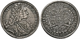 Haus Habsburg. Karl VI. 1711-1740. Taler 1716 -Breslau-. Variante mit größerer Büste. Her. 404 Anm., Dav. 1092 A, Voglh. 256/4 var. Fr.u.S. 850
 fein...