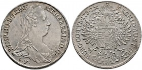 Haus Habsburg. Maria Theresia 1740-1780. Taler 1780 -Günzburg-. Geprägt 1783-1795. Her. 510, Eyp. 192, Dav. 1150, Voglh. 271/3, Reißen. 6. Leypold 1
...
