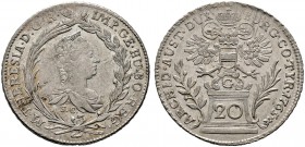 Haus Habsburg. Maria Theresia 1740-1780. 20 Kreuzer 1765 -Günzburg- (mit SC). Her. 906, Eyp. 100, Reißen. 17.
 selten, Reversrand minimal justiert, v...