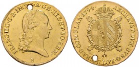 Haus Habsburg. Josef II. 1780-1790. Souverain d'or - PROBE 1794 -Kremnitz-. Her. 204, J. 136 (Münzzeichen in Klammer), Fr. 469. Schl. 66 (PROBE, ohne ...