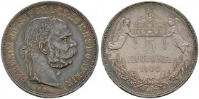 Haus Österreich. Franz Josef I., Kaiser von Österreich 1848-1916. 5 Kronen (Korona) 1908 -Kremnitz-. Her. 774, J. 407.
 herrliche Patina, winzige Ran...