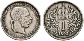 Haus Österreich. Franz Josef I., Kaiser von Österreich 1848-1916. Krone 1892. Her. 785, J. 376.
 seltener Jahrgang, sehr schön