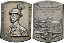Haus Österreich. Franz Josef I., Kaiser von Österreich 1848-1916. Klippenförmige Silbermedaille 1903 unsigniert, auf das 1. Oberösterreichische Landes...