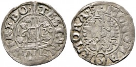 Böhmen, Mähren und Erzgebirge. Böhmische Stände 1619-1620. Kipper-3 Kreuzer 1620 -Brünn-. Münzmeister Peter Hema. Herinek 31, Slg. Doneb. 2020.
 sehr...