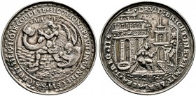 Böhmen, Mähren und Erzgebirge. Allgemein. Silbermedaille o.J. (um 1535) von Hieronymus Magdeburger und Concz Welcz (und ihre Schule). Jonas entsteigt ...