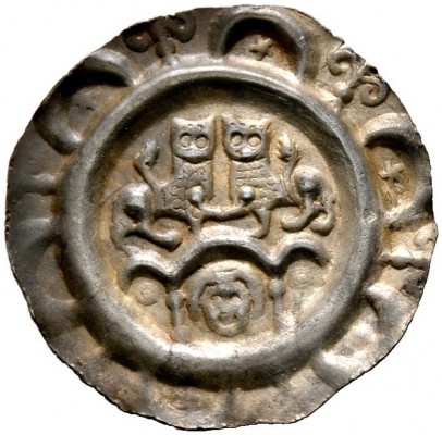 Augsburg, Bistum. Hartwig II. von Hirnheim 1202-1208. Brakteat. Zwei einander zu...