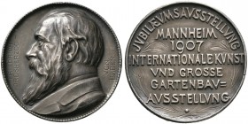 Baden-Durlach. Friedrich I. 1852-1907. Mattierte Silbermedaille 1907 von J. Kowarzik, auf die Jubiläumsausstellung sowie internationale Kunst- sowie g...