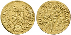 Bayern. Albrecht IV. der Weise 1465-1508. Goldgulden 1506 -München-. Quadrierter Wappenschild zwischen H-A (= Herzog Albert), darüber die Jahreszahl. ...