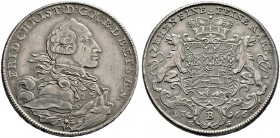 Brandenburg-Bayreuth. Friedrich Christian 1763-1769. Konventionstaler 1766 -Bayreuth-. Brustbild nach rechts / Gekröntes, von zwei Löwen flankiertes W...
