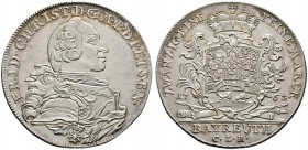 Brandenburg-Bayreuth. Friedrich Christian 1763-1769. 1/2 Konventionstaler 1763 -Bayreuth-. Brustbild im Harnisch mit Zopfschleife nach rechts / Gekrön...