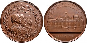 Brandenburg-Preußen. Wilhelm II. 1888-1918. Große Bronzemedaille 1894 von O. Schultz (aus der Werkstatt G. Loos, nach einem Entwurf der Vorderseite vo...