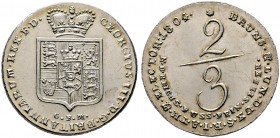 Braunschweig-Calenberg-Hannover. Georg III. 1760-1820. 2/3 Taler 1804 -Clausthal-. Feinsilber. Welter 2814, Kahnt 194.
 leichte Tönung, kleine Kratze...