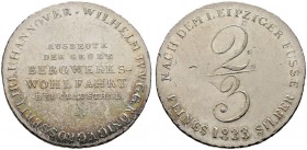 Braunschweig-Calenberg-Hannover. Wilhelm IV. 1830-1837. 2/3 Ausbeutetaler 1833. Grube Bergwerks-Wohlfahrt bei Clausthal. AKS 85, J. 35, Kahnt 217.
 l...
