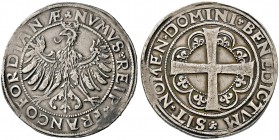 Frankfurt, Stadt. Taler o.J. (1547). Der gekrönte, nach links blickende Frankfurter Adler / Gleichschenkeliges, befusstes Kreuz, in den Winkeln je zwe...