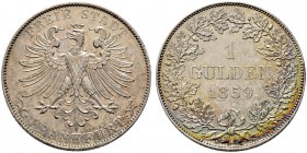 Frankfurt, Stadt. Gulden 1859. AKS 13, J. 33.
 leichte Tönung, kleine Kratzer, vorzüglich