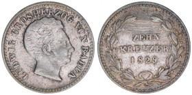 Ludwig 1818-1830
Baden. 10 Kreuzer, 1829. Silber
2,71g
AKS 57
Kratzer im Revers
ss