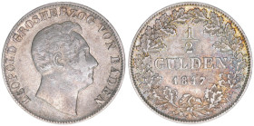 Carl Leopold Friedrich 1830-1852
Baden. 1/2 Gulden, 1847. 5,25g
AKS 98
ss/vz