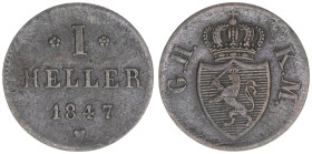 Ludwig II. 1830-1848
Hessen-Darmstadt. Heller, 1847. 1,27g
AKS 117
ss/vz