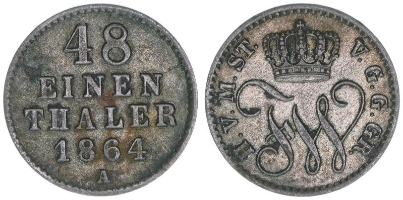Friedrich Wilhelm 1860-1904
Mecklenburg-Strelitz. 1/48 Taler, 1864 A. 1,26g
AKS ...