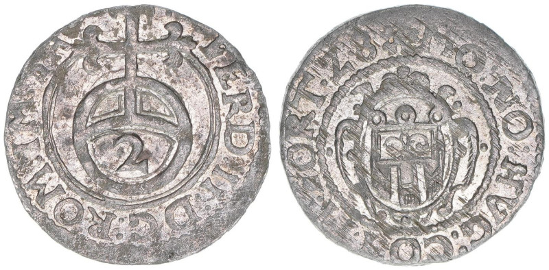 Graf Hugo IV. 1624-1629
Montfort. 1/2 Batzen, (16)28. 1,04g
Ebner 85
vz-
