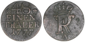 Friedrich II. 1740-1786
Preussen. 1/48 Taler, 1777 A. 1,27g
Olding 148
ss