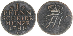 Friedrich Wilhelm II. 1786-1797
Preussen. 1 Pfennig, 1788 A. 3,19g
Olding 15
ss+