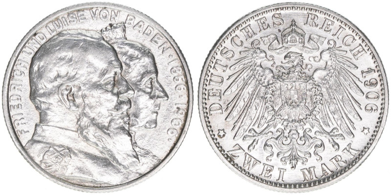 Friedrich I. 1856-1907
Baden. 2 Mark, 1906 G. zur Goldenen Hochzeit
11,00g
J.34
...