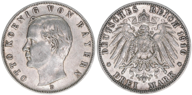 Otto 1886-1913
Bayern. 3 Mark, 1910 D. 16,63g
J.47
ss/vz
