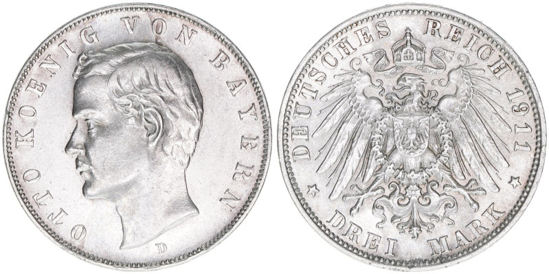 Otto 1886-1913
Bayern. 3 Mark, 1911 D. 16,64g
J.47
ss/vz