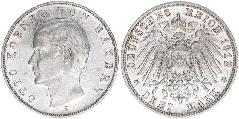 Otto 1886-1913
Bayern. 3 Mark, 1912 D. 16,67g
J.47
vz+