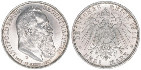 Prinzregent Luitpold
Bayern. 3 Mark, 1911 D. zum 90. Geburtstag
16,67g
J.49
vz/stfr