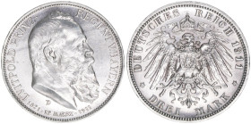 Prinzregent Luitpold
Bayern. 3 Mark, 1911 D. 16,61g
J.49
ss