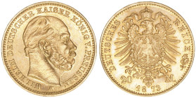 Wilhelm I. 1861-1888
Preussen. 20 Mark, 1873 A. Gold
7,97g
AKS 109
ss/vz