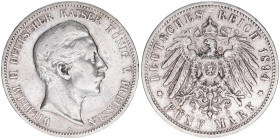 Wilhelm II. 1888-1918
Preussen. 5 Mark, 1894 A. 27,52g
J.104
ss-