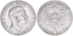 Wilhelm II. 1888-1918
Preussen. 5 Mark, 1904 A. 27,65g
J.104
ss-