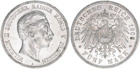 Wilhelm II. 1888-1918
Preussen. 5 Mark, 1908 A. 27,74g
J.104
vz