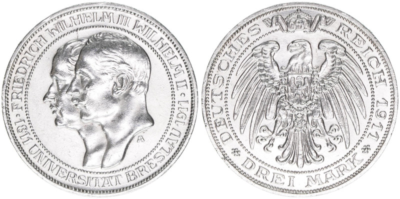 Wilhelm II. 1888-1918
Preussen. 3 Mark, 1911 A. anlässlich des 100jährigen Beste...