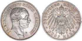 Friedrich August III. 1904-1918
Sachsen. 5 Mark, 1914 E. 27,80g
J.136
vz/stfr
